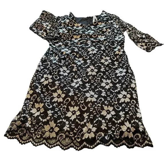 Pennington’s Cocktail Lace Floral Silver/White/Black Stretchy Dress-Size 1X - Picture 2 of 14